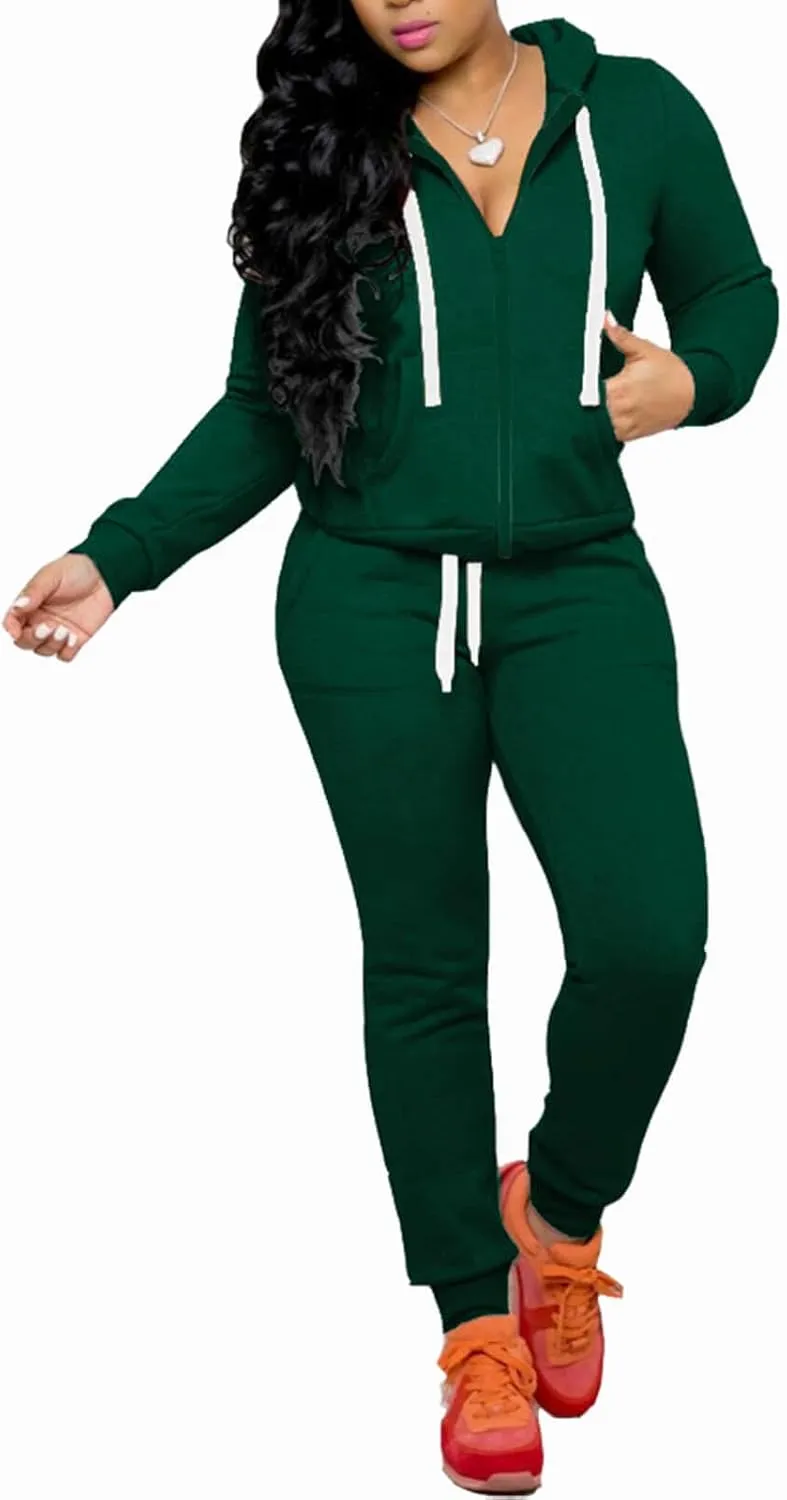 CLOCOR Track Suits for Women Set - Casual 2 Piece Outfits Sweatsuit Pocket Hoodies Long Sleeve with Patchwork Pants Set