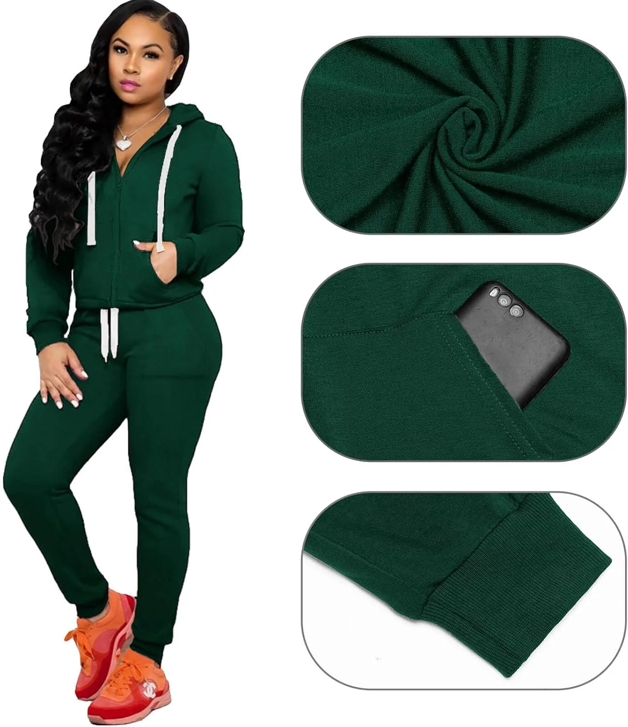 CLOCOR Track Suits for Women Set - Casual 2 Piece Outfits Sweatsuit Pocket Hoodies Long Sleeve with Patchwork Pants Set