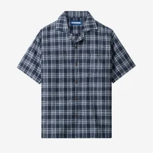 College Days Flannel Camp Collar - Navy Triple Lines