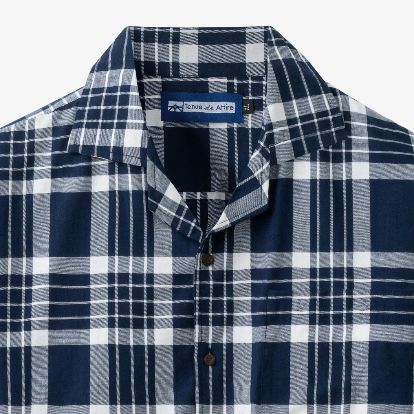 College Days Flannel Camp Collar - Navy White Square