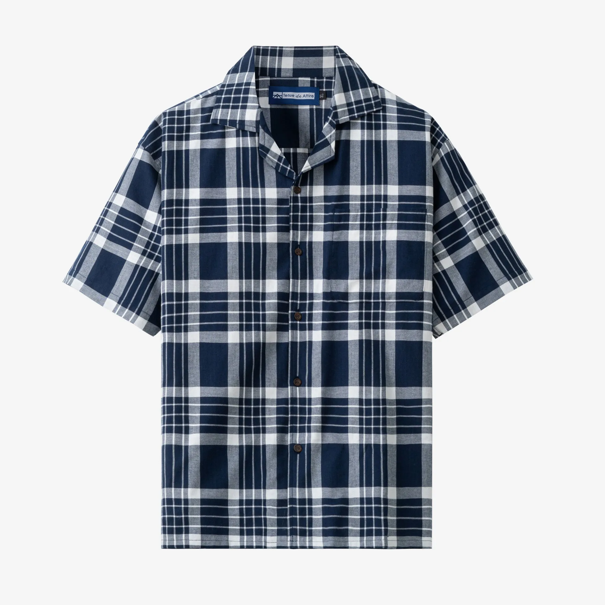 College Days Flannel Camp Collar - Navy White Square