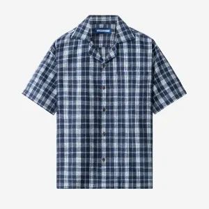 College Days Flannel Camp Collar - Navy White