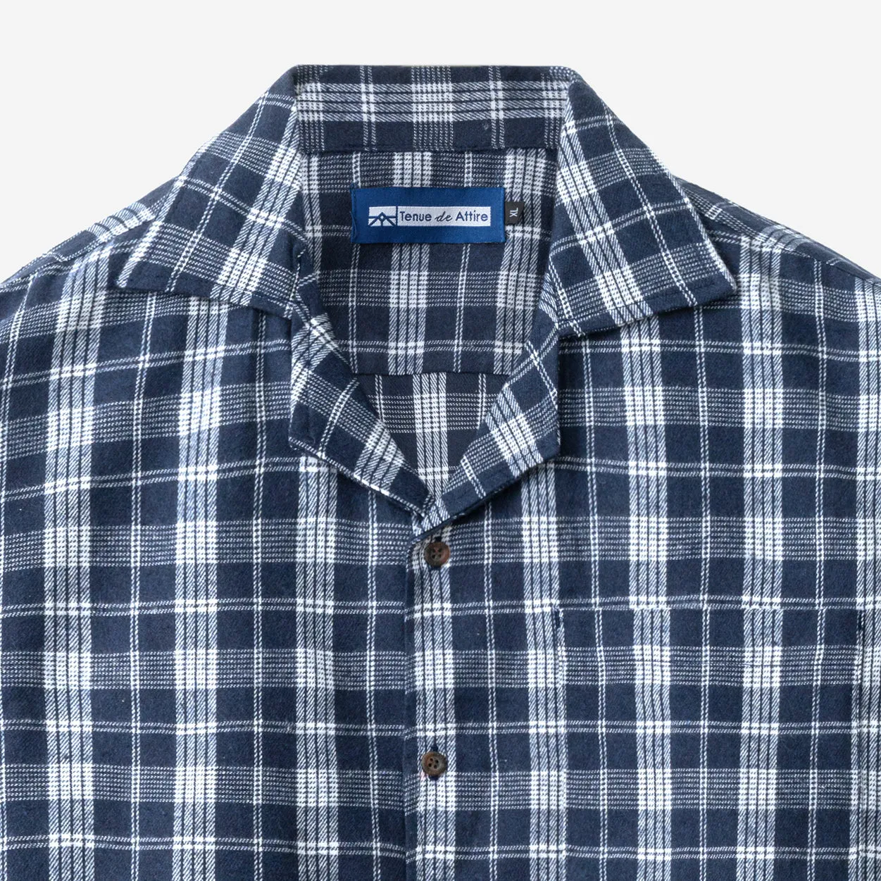College Days Flannel Camp Collar - Navy White