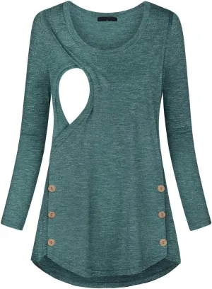 connche Women's Button Side Maternity Tunic Nursing Tops for Breastfeeding