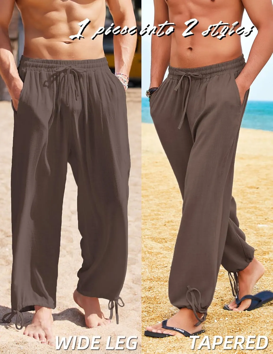 COOFANDY Men's Cotton Linen Pants Casual Harem Pants Elastic Waist Beach Boho Yoga Trousers