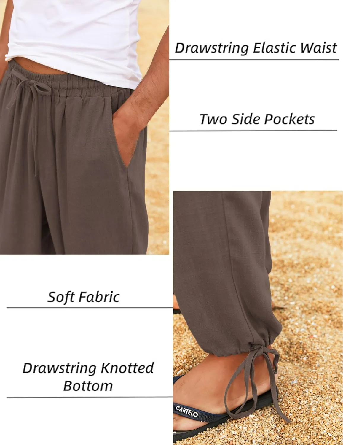 COOFANDY Men's Cotton Linen Pants Casual Harem Pants Elastic Waist Beach Boho Yoga Trousers