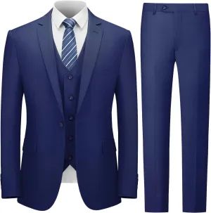 Cooper & Nelson Men's 3 Piece Slim Fit Suit Set, One Button Solid Jacket Vest Pants with Tie