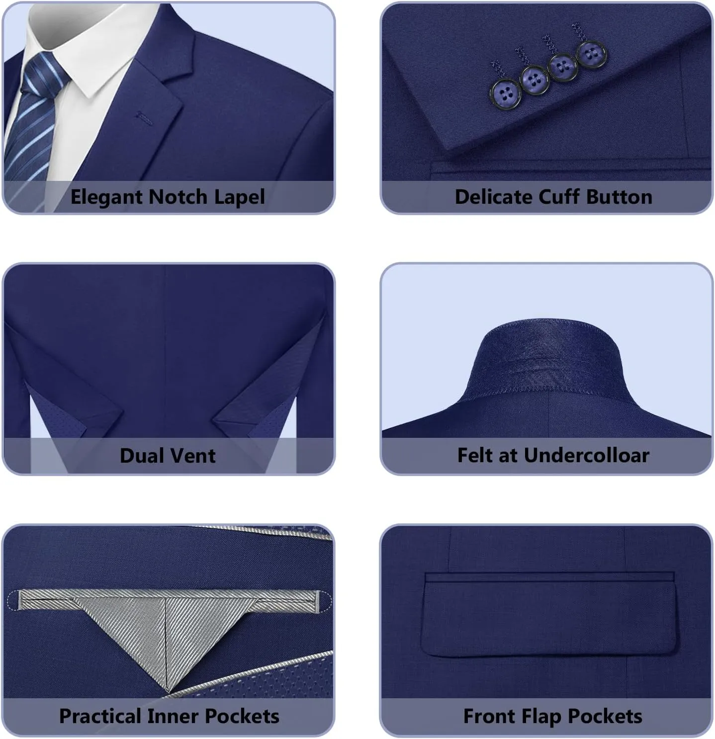 Cooper & Nelson Men's 3 Piece Slim Fit Suit Set, One Button Solid Jacket Vest Pants with Tie