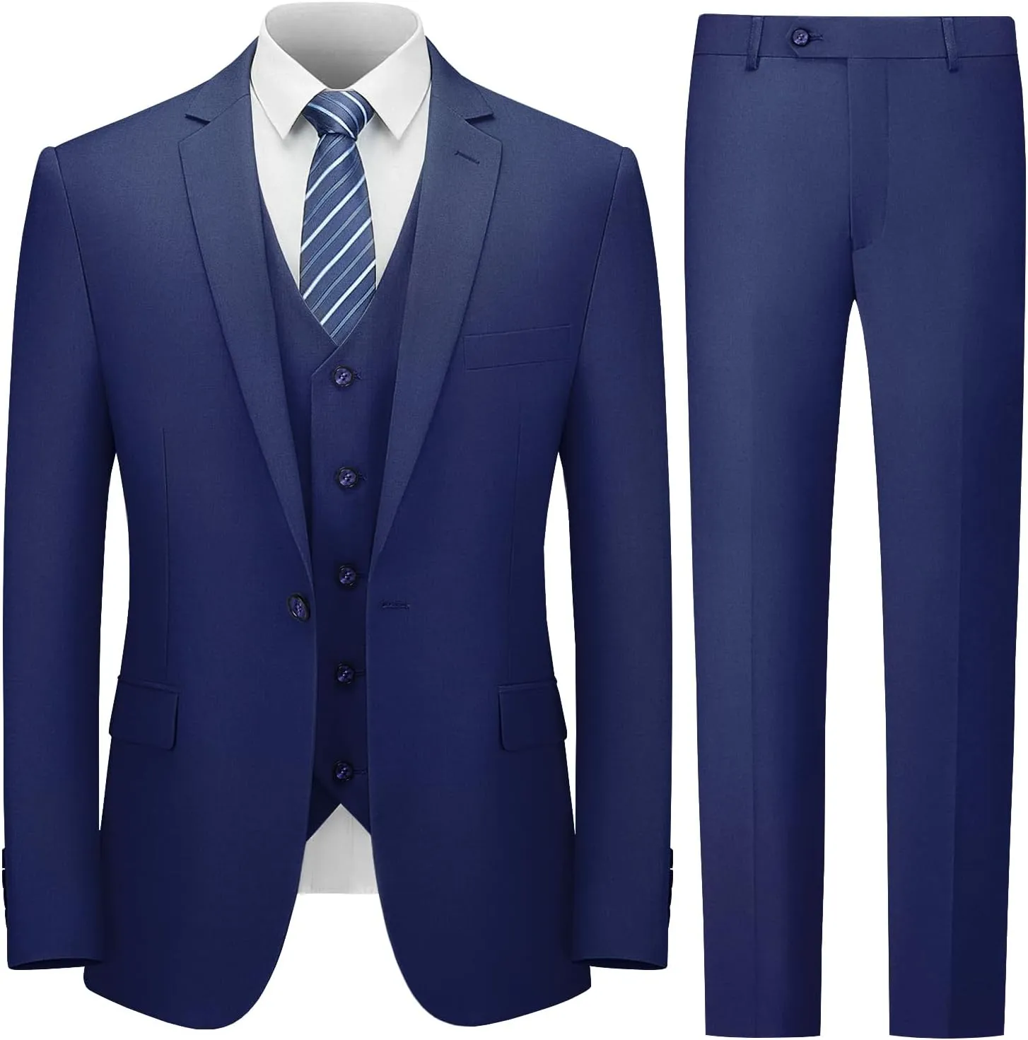 Cooper & Nelson Men's 3 Piece Slim Fit Suit Set, One Button Solid Jacket Vest Pants with Tie