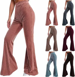 Corduroy Micro Flared Pants for Women Casual Solid Color Loose High Waist Yoga Pant Outdoor Sport Jogger Trouser