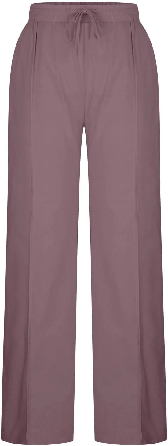 Cotton Linen Pants for Women Drawstring Waist Wide Leg Lounge Palazzo Pants Summer Casual Loose Trousers