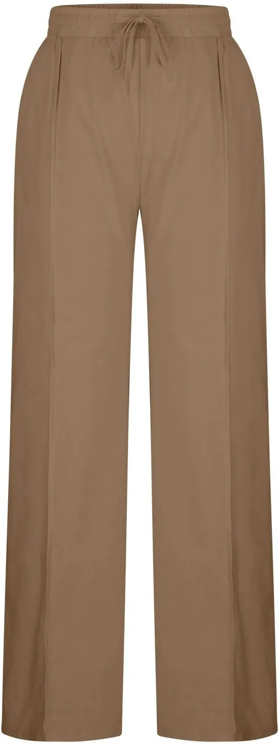 Cotton Linen Pants for Women Drawstring Waist Wide Leg Lounge Palazzo Pants Summer Casual Loose Trousers