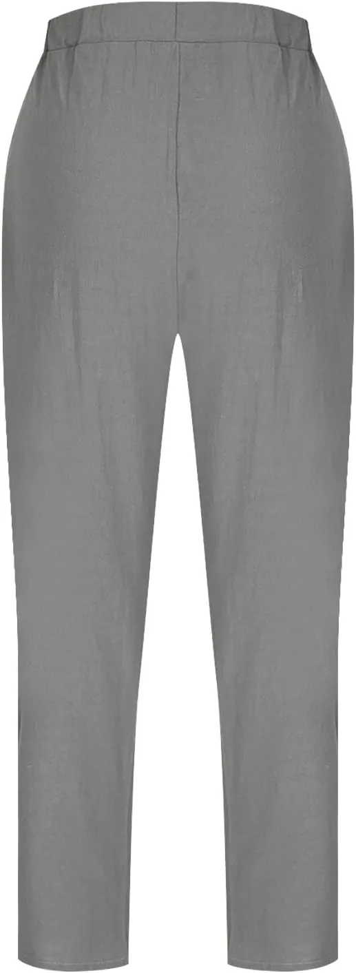 Cotton Linen Pants for Women Wide Leg Lounge Trousers Elastic High Waist Casual Summer Beach Pants Vacation Outfits