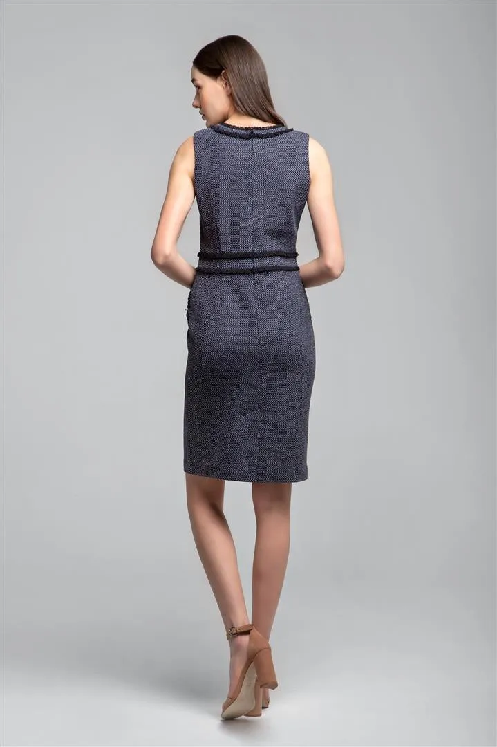 Cotton tweed dress with fringed detail