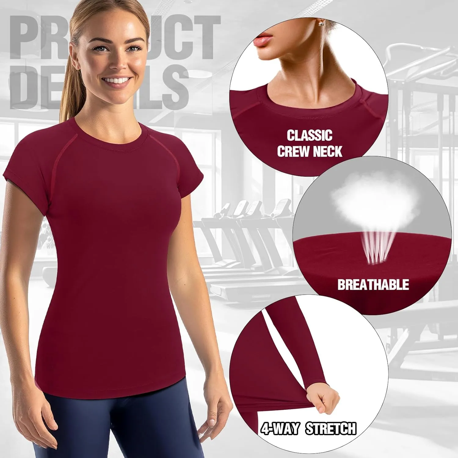 Coume 4 Pack Women's Compression Shirts Short Sleeve Workout Tops Running Athletic Yoga T-Shirt for Gym Sports Gear Dry Fit