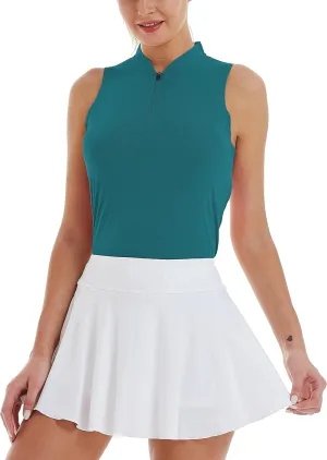 CQC Women's Golf Tennis Sleeveless Polo Shirts Quick Dry Athletic Tank Tops UPF 50 
