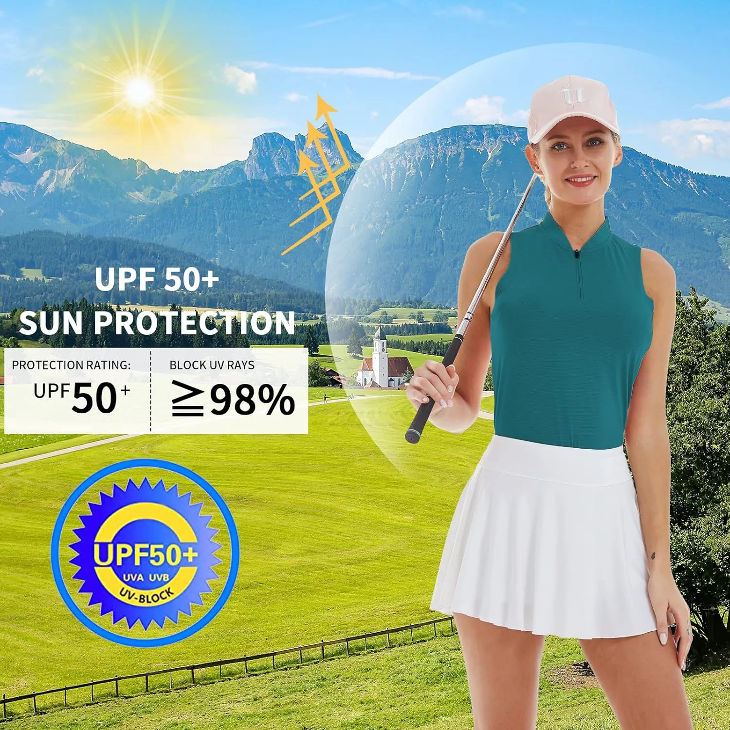 CQC Women's Golf Tennis Sleeveless Polo Shirts Quick Dry Athletic Tank Tops UPF 50 