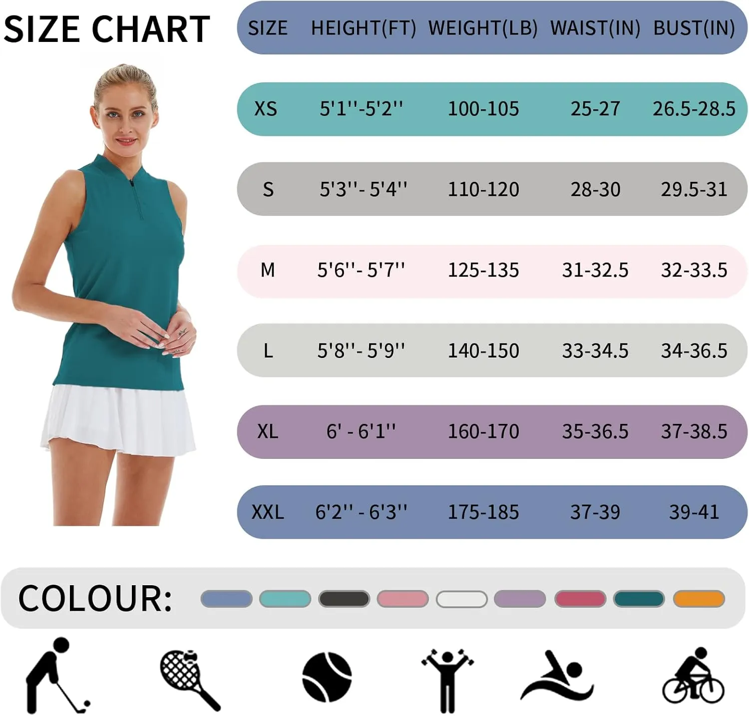 CQC Women's Golf Tennis Sleeveless Polo Shirts Quick Dry Athletic Tank Tops UPF 50 
