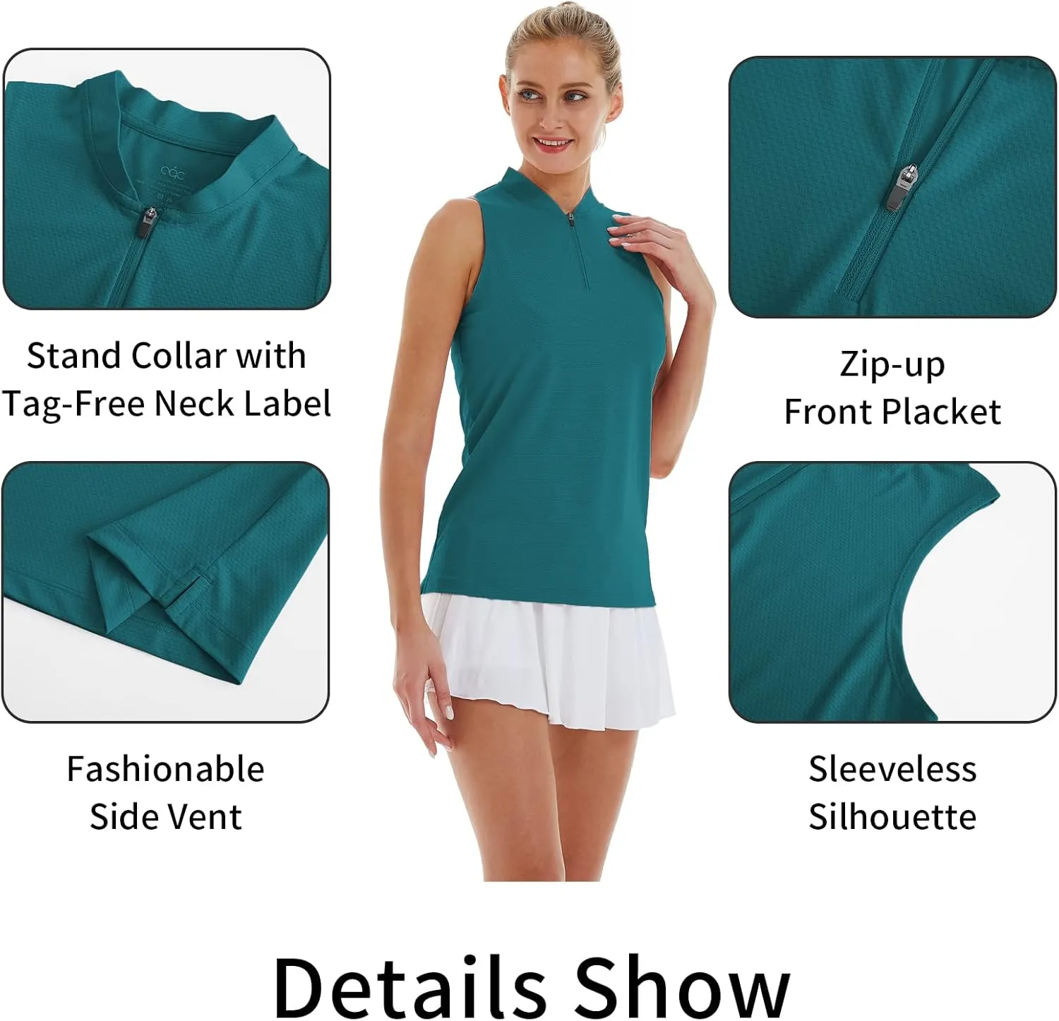 CQC Women's Golf Tennis Sleeveless Polo Shirts Quick Dry Athletic Tank Tops UPF 50 