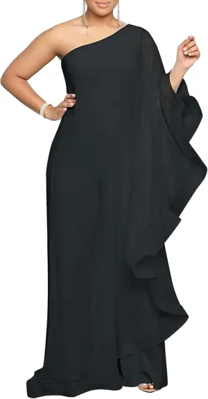 CUTUBLY Women's Sexy Jumpsuits One Shoulder Ruffle Overlay Romper Cocktail Party Club Outfit Clubwear