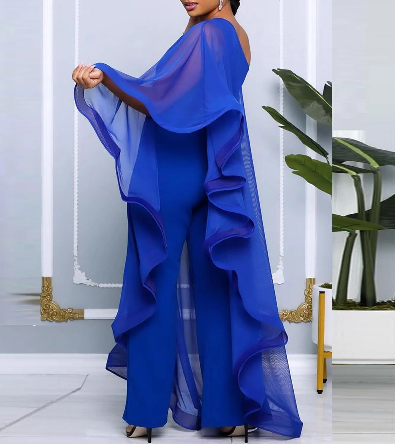 CUTUBLY Women's Sexy Jumpsuits One Shoulder Ruffle Overlay Romper Cocktail Party Club Outfit Clubwear