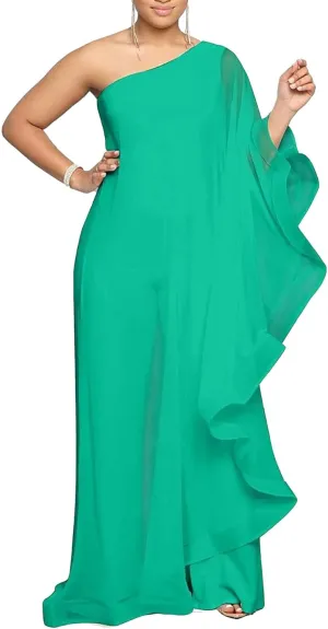 CUTUBLY Women's Sexy Jumpsuits One Shoulder Ruffle Overlay Romper Cocktail Party Club Outfit Clubwear