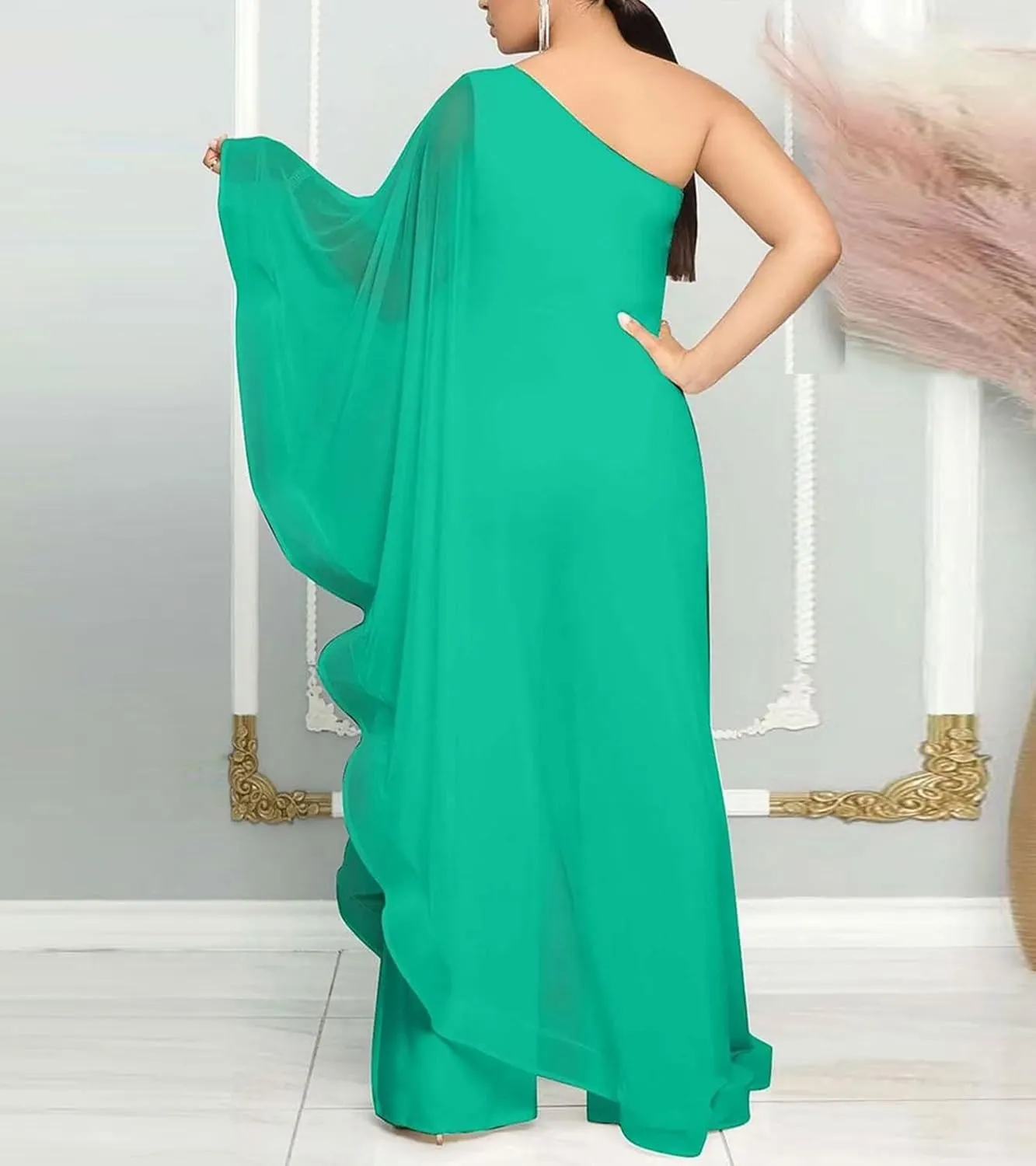 CUTUBLY Women's Sexy Jumpsuits One Shoulder Ruffle Overlay Romper Cocktail Party Club Outfit Clubwear