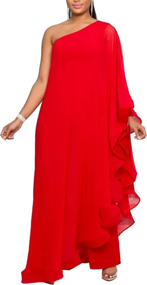CUTUBLY Women's Sexy Jumpsuits One Shoulder Ruffle Overlay Romper Cocktail Party Club Outfit Clubwear