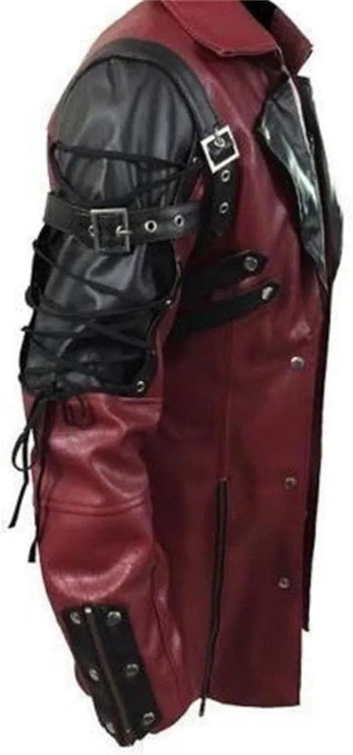 DGHM-JLMY Men Steampunk Medieval Jacket Gothic Frock Coat Uniform Motorcycle Biker Coat Faux Pu Leather Jacket Overcoat
