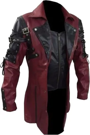 DGHM-JLMY Men Steampunk Medieval Jacket Gothic Frock Coat Uniform Motorcycle Biker Coat Faux Pu Leather Jacket Overcoat