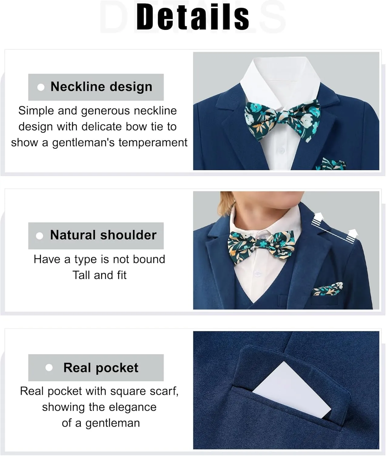 DISAUR Boy Suit 6 Pcs Boy Formal Wear Including Vest,Pants, Dress Shirt,Kerchief and Bow Tie for Formal Occasions 6-10 Years