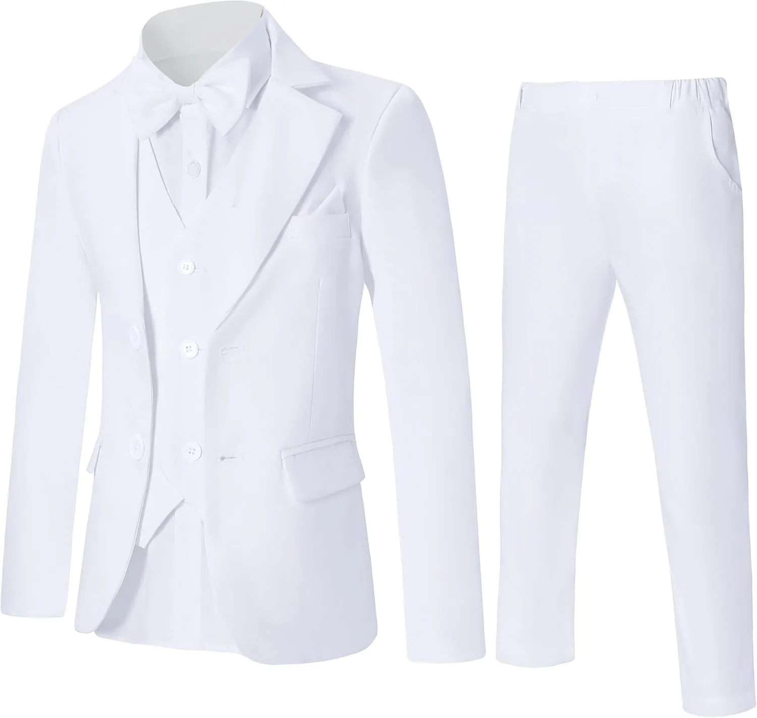 DISAUR Boy Suit 6 Pcs Boy Formal Wear Including Vest,Pants, Dress Shirt,Kerchief and Bow Tie for Formal Occasions 6-10 Years