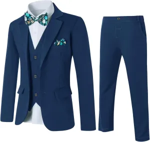 DISAUR Boy Suit 6 Pcs Boy Formal Wear Including Vest,Pants, Dress Shirt,Kerchief and Bow Tie for Formal Occasions 6-10 Years