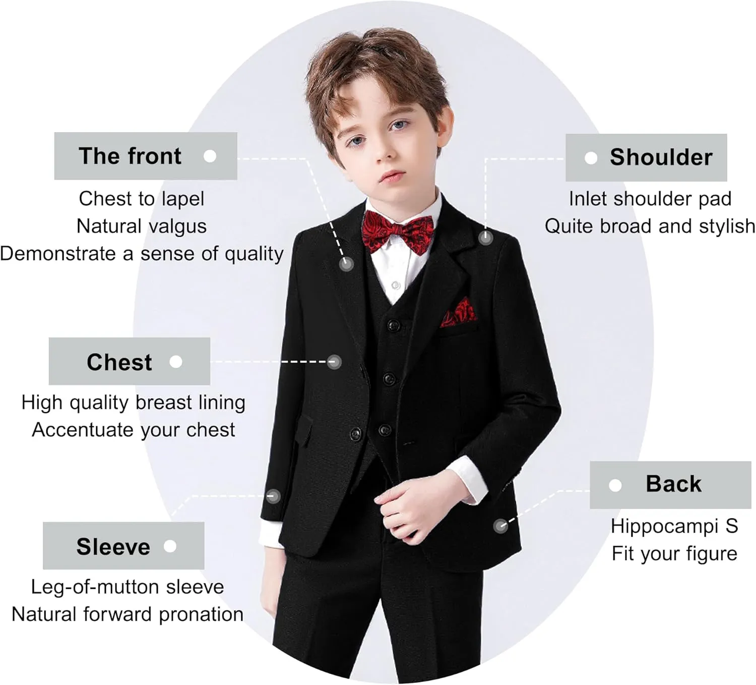 DISAUR Boy Suit 6 Pcs Boy Formal Wear Including Vest,Pants, Dress Shirt,Kerchief and Bow Tie for Formal Occasions 6-10 Years