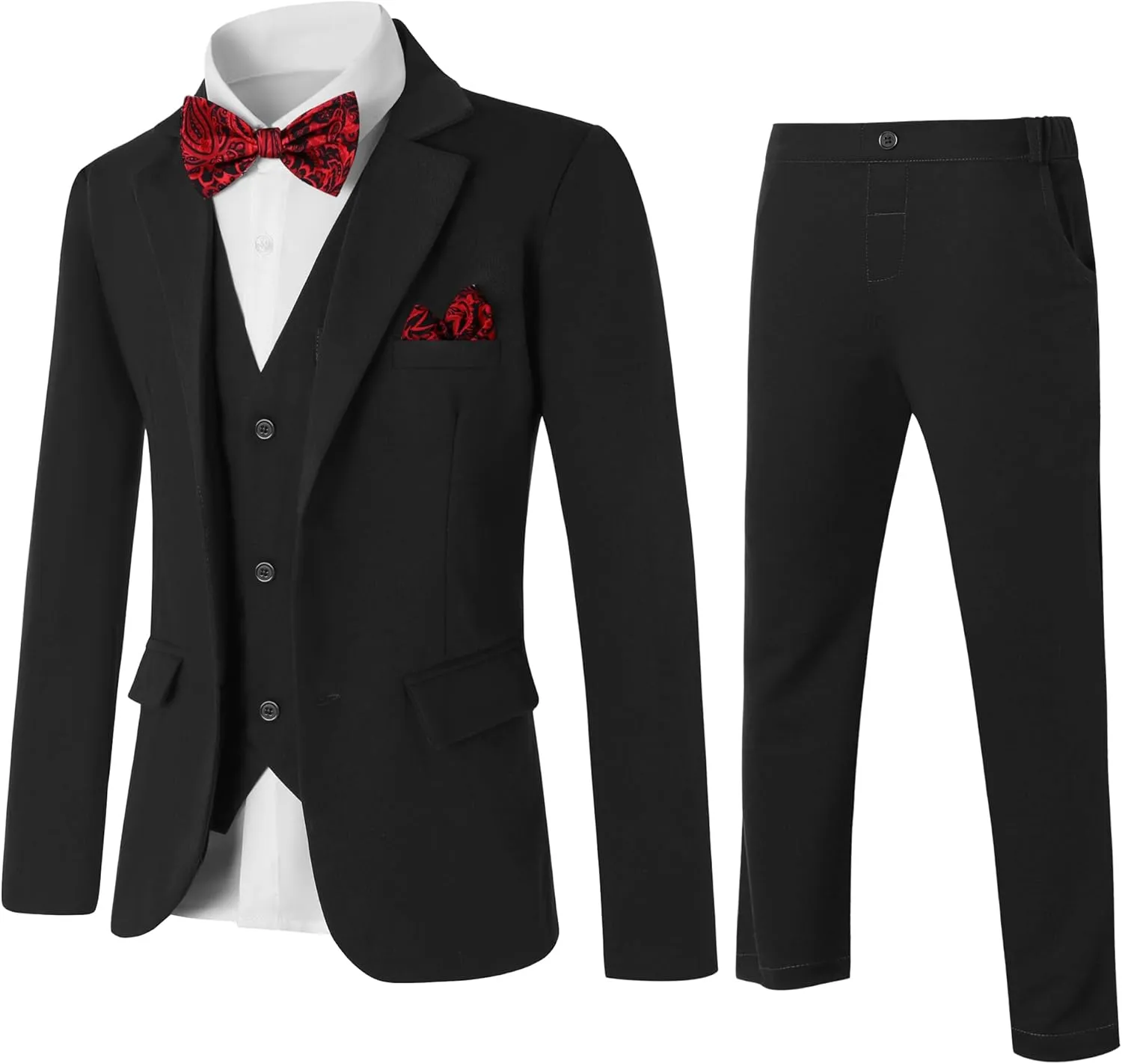 DISAUR Boy Suit 6 Pcs Boy Formal Wear Including Vest,Pants, Dress Shirt,Kerchief and Bow Tie for Formal Occasions 6-10 Years