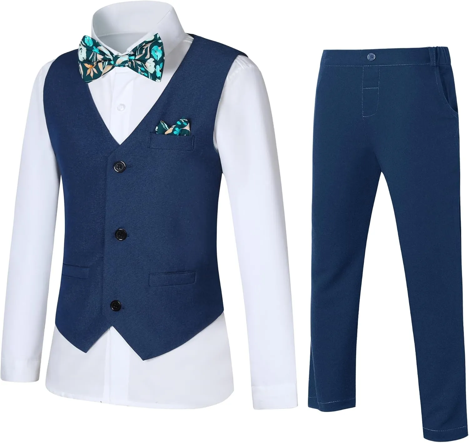 DISAUR Boy Suits 5 Pcs Slim Fit Suit Including Vest Pants Dress Shirt Bow Tie and kerchief for Formal Occasions 6-10 Years