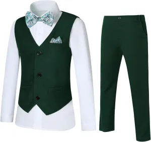 DISAUR Boy Suits 5 Pcs Slim Fit Suit Including Vest Pants Dress Shirt Bow Tie and kerchief for Formal Occasions 6-10 Years