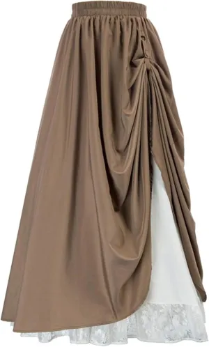 Double Layered Skirts for Women Vintage Elastic High Waist Maxi Skirt Fashion Victorian Renaissance Long Skirt