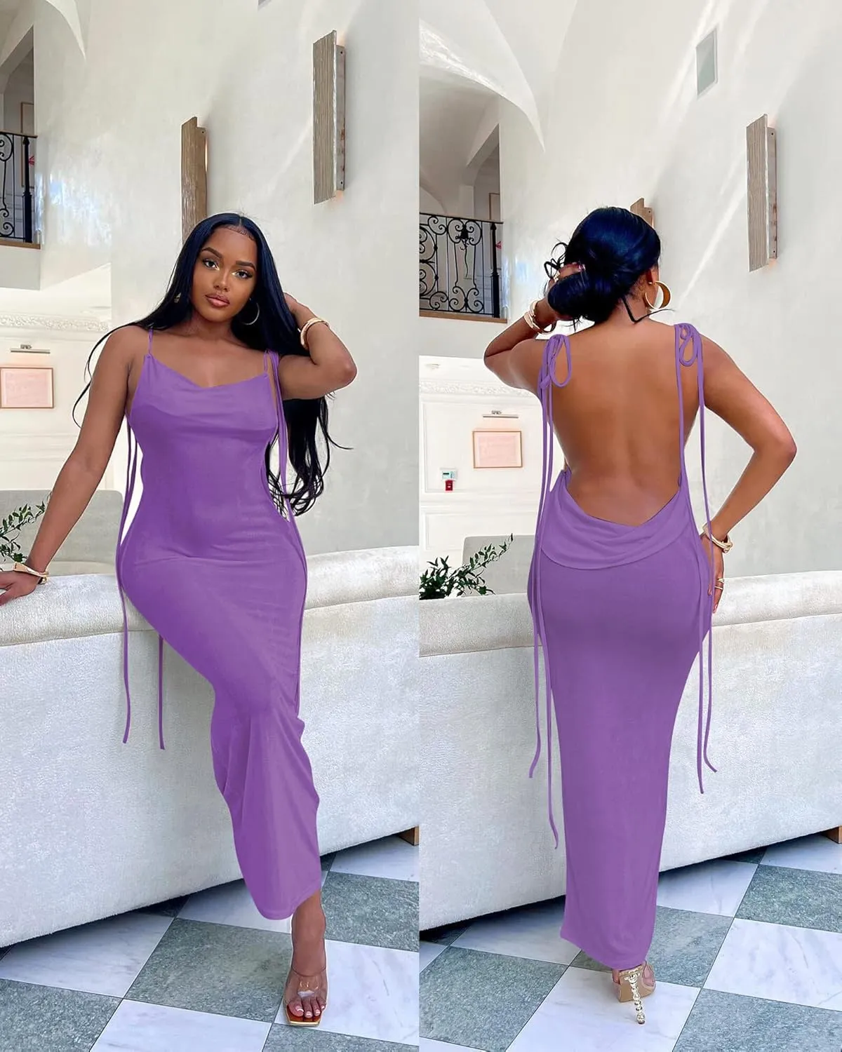 Doweha Women Backless Cowl Neck Cocktail Dress Halter Slip Long Semi Formal Party Wedding Guest 2025 Spring Summer Maxi Dress