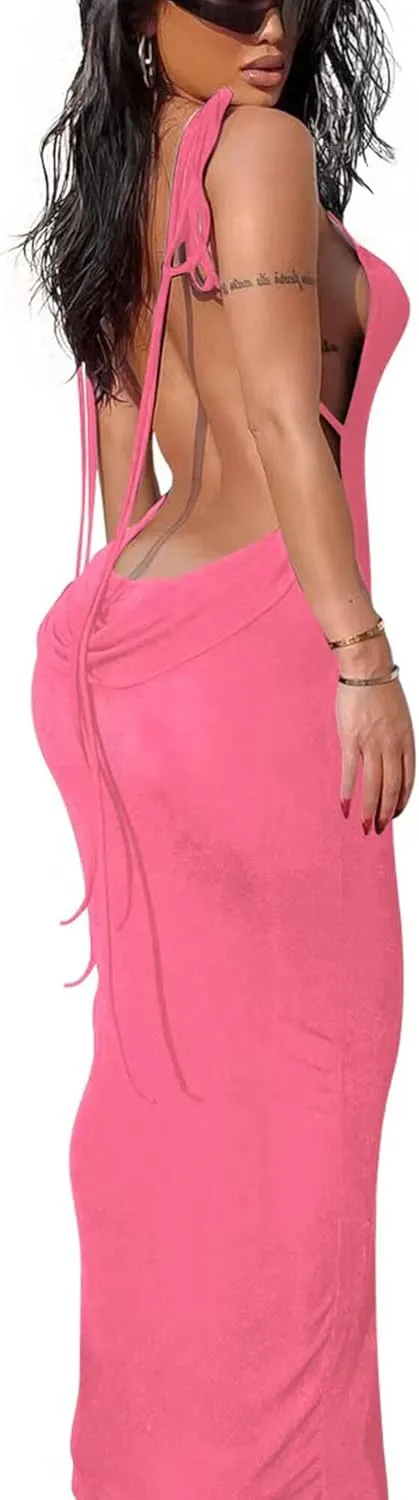 Doweha Women Backless Cowl Neck Cocktail Dress Halter Slip Long Semi Formal Party Wedding Guest 2025 Spring Summer Maxi Dress