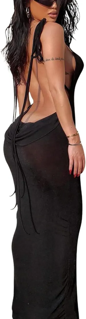 Doweha Women Backless Cowl Neck Cocktail Dress Halter Slip Long Semi Formal Party Wedding Guest 2025 Spring Summer Maxi Dress