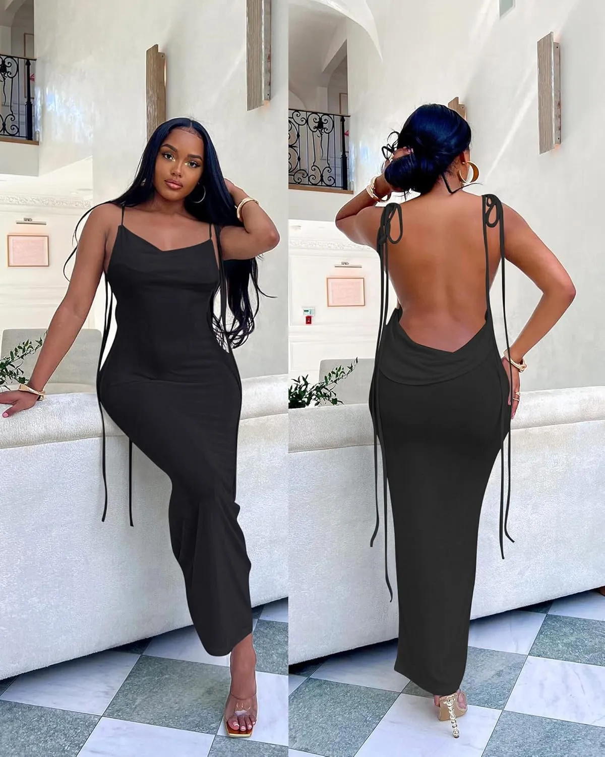 Doweha Women Backless Cowl Neck Cocktail Dress Halter Slip Long Semi Formal Party Wedding Guest 2025 Spring Summer Maxi Dress