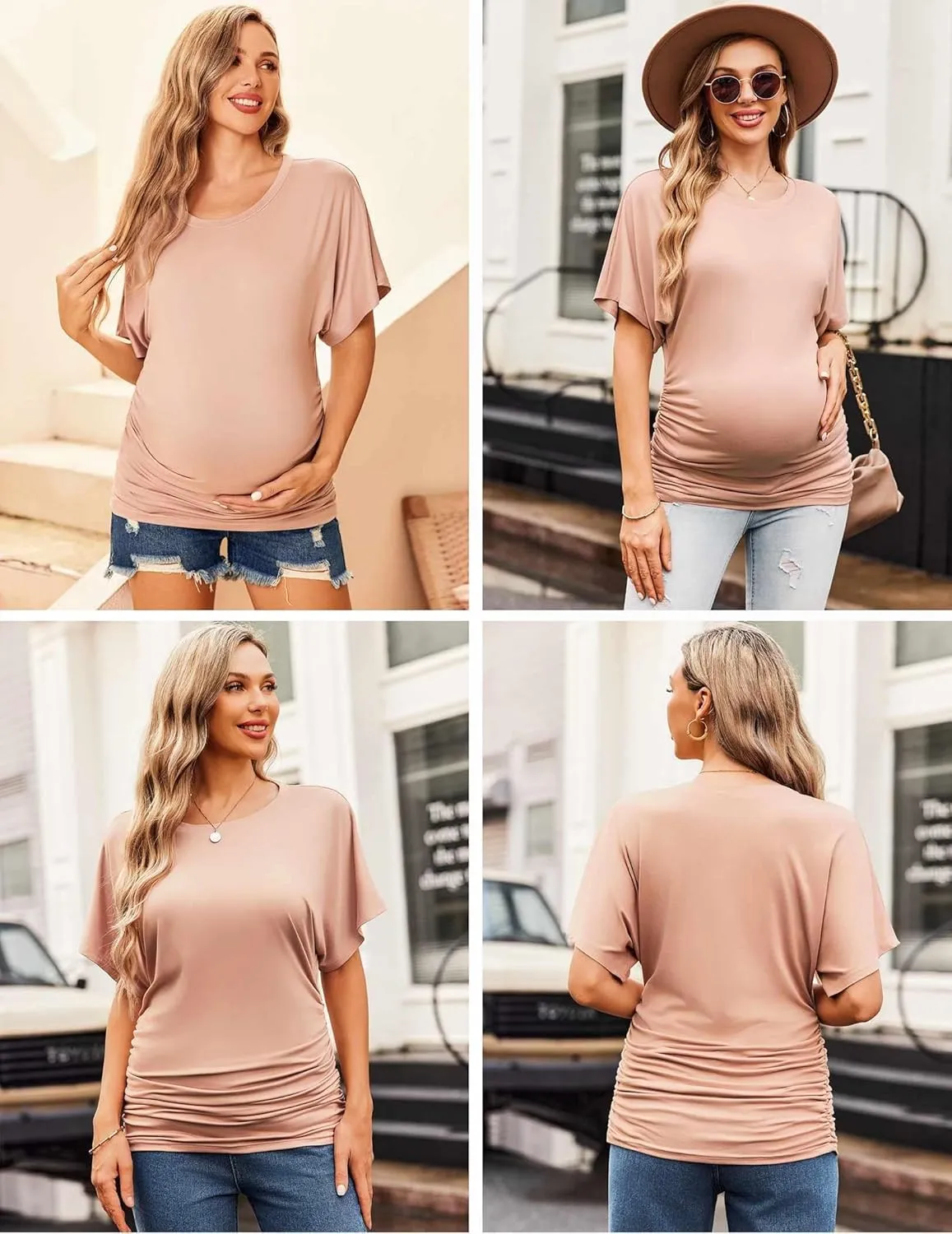 Ekouaer Maternity Shirts 3 Packs Dolman Sleeve Side Ruched Tops Tunic Casual Pregnancy Clothes