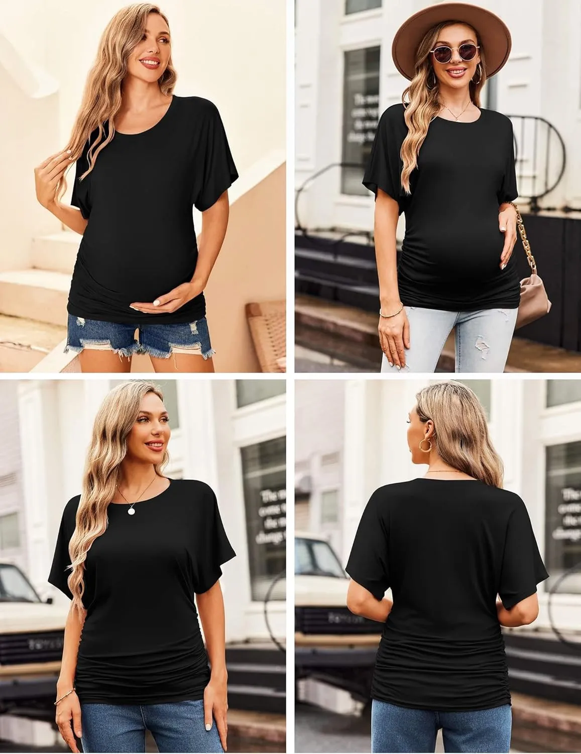 Ekouaer Maternity Shirts 3 Packs Dolman Sleeve Side Ruched Tops Tunic Casual Pregnancy Clothes