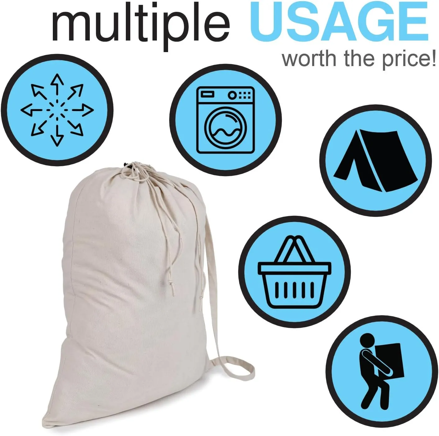 Extra Large Natural Cotton Laundry Bag 22 x 28 Double Pack (56CMX71 CM) Pack of 2 Natural