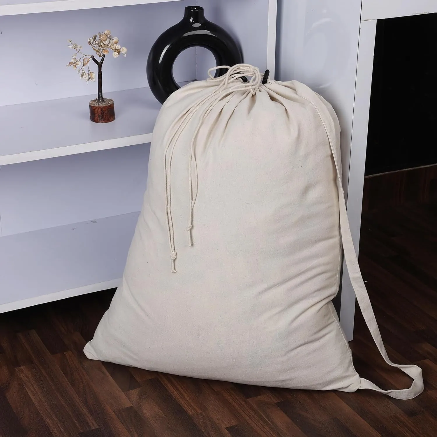 Extra Large Natural Cotton Laundry Bag 22 x 28 Double Pack (56CMX71 CM) Pack of 2 Natural