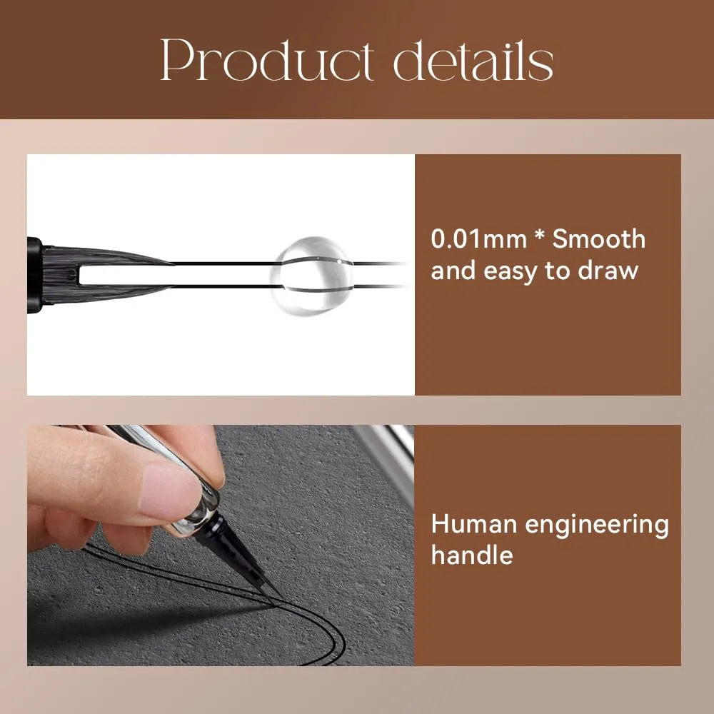 Eyebrow Pencil with 2 Microfine Tip, 2PCS Magic Eyebrow Pen 3D Microblading Eye Brown Makeup Long-Lasting Waterproof Eyebrow Pencil for Women (Dark brown)