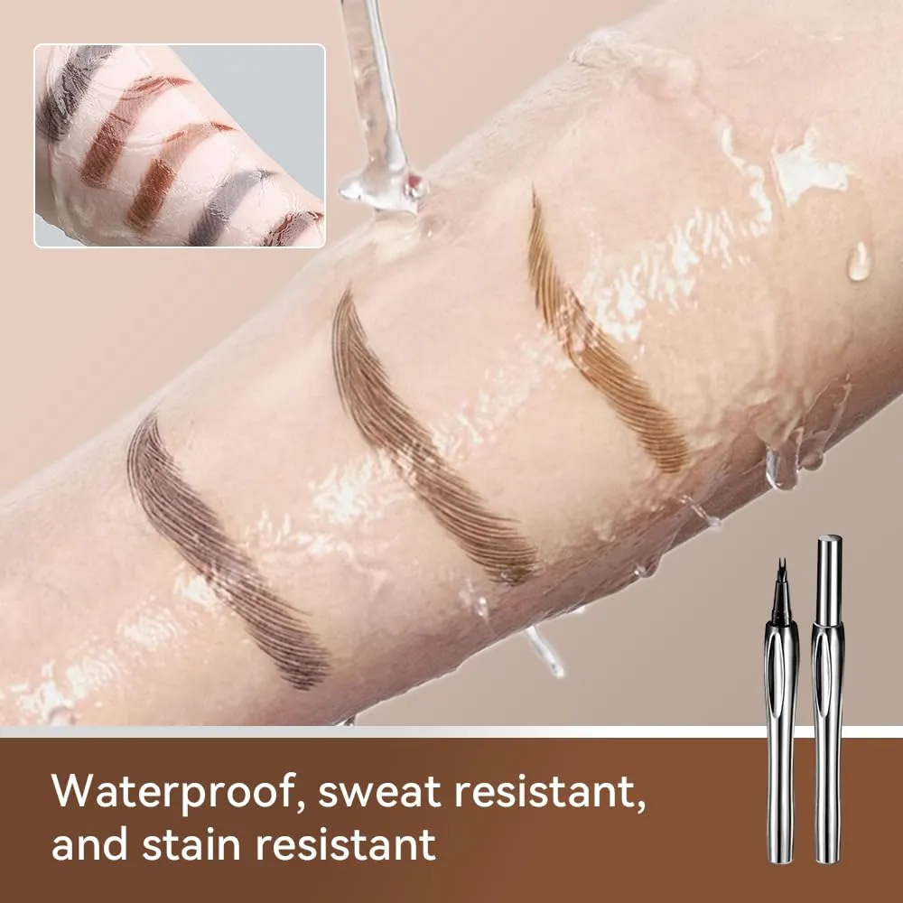 Eyebrow Pencil with 2 Microfine Tip, 2PCS Magic Eyebrow Pen 3D Microblading Eye Brown Makeup Long-Lasting Waterproof Eyebrow Pencil for Women (Dark brown)