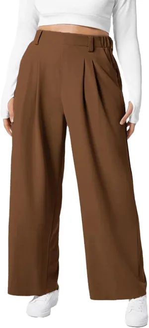Eytino Womens Plus Size Wide Leg Dress Pants Elastic High Waisted Casual Waffle Palazzo Pants Trousers with Pockets(1X-5X)
