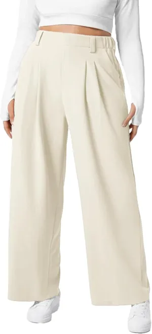Eytino Womens Plus Size Wide Leg Dress Pants Elastic High Waisted Casual Waffle Palazzo Pants Trousers with Pockets(1X-5X)